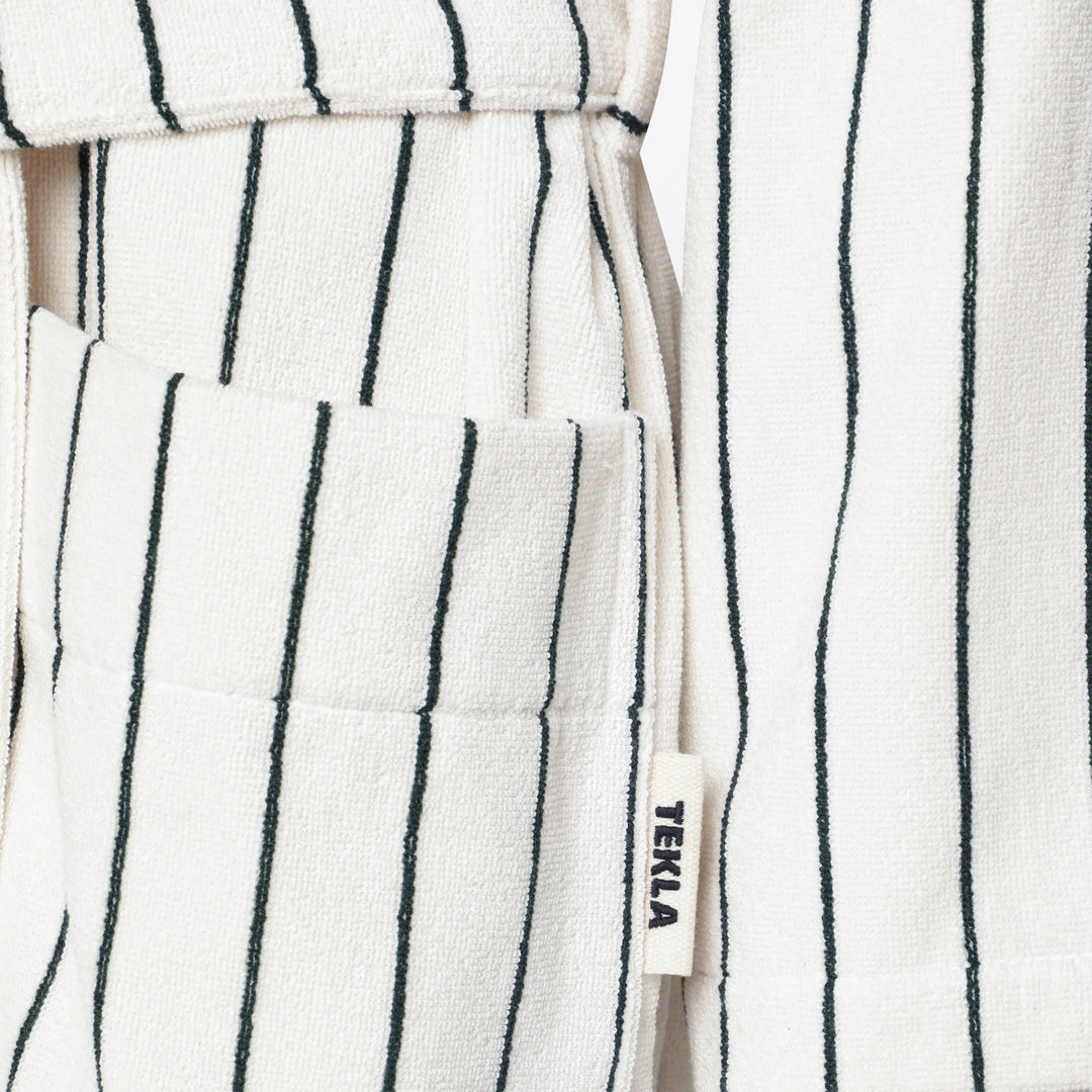 Tekla - Hooded organic cotton bathrobe in racing green stripes Brand Apparel &amp; Accessories