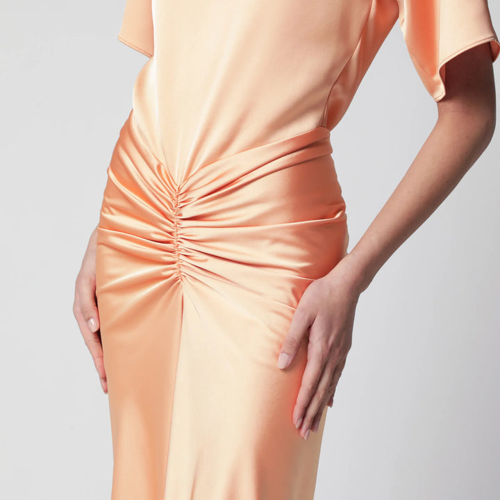 THE ANDAMANE - Iris long satin dress in peach Brand Apparel &amp; Accessories