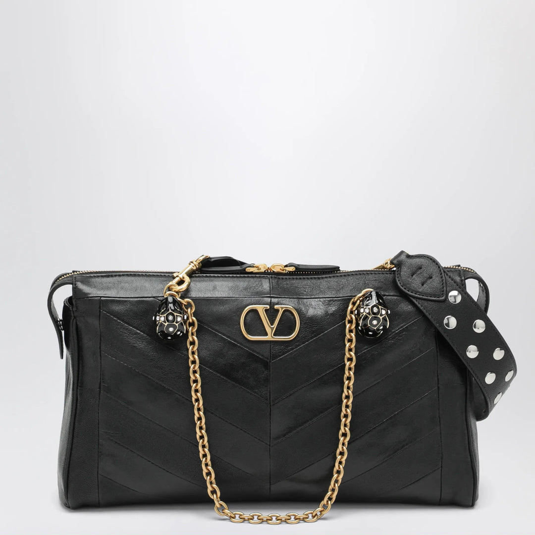 Valentino Garavani - Panthea Chevron Bag in Black Leather Brand Apparel &amp; Accessories U