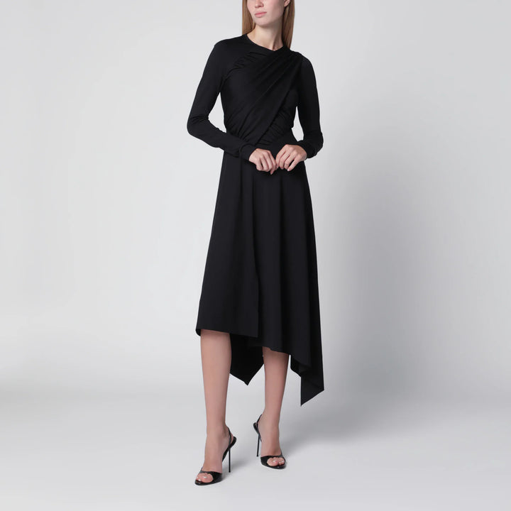 Victoria Beckham - Asymmetric Draped Dress in Black Stretch Fabric Brand Apparel &amp; Accessories 6 UK