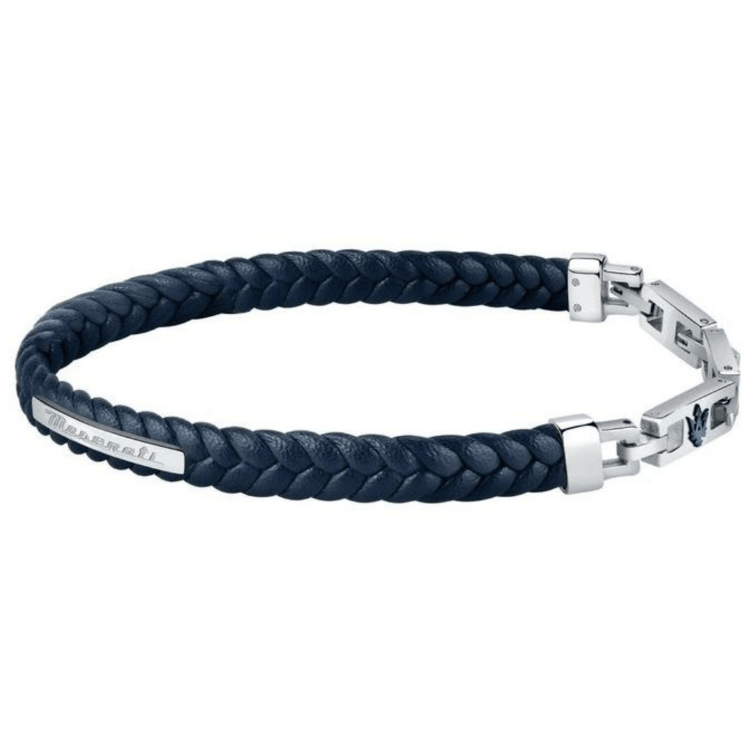 Maserati Bracelets Maserati Jewels Blue Flat Leather Bracelet Silver Logo Brand