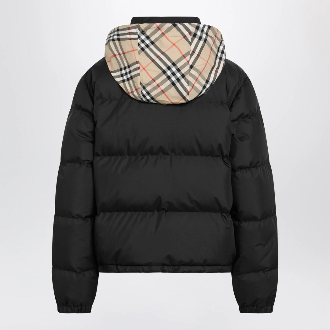 Burberry - Black Zip-Up Down Jacket with Check Detail Brand