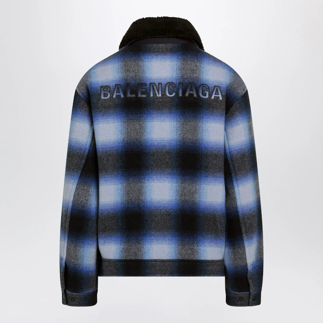 Balenciaga - Plaid wool flannel bomber jacket in blue/black Brand Coats &amp; Jackets 50 IT