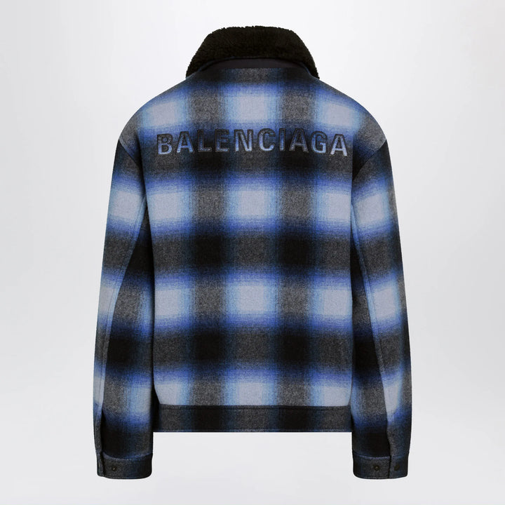 Balenciaga - Plaid wool flannel bomber jacket in blue/black Brand Coats &amp; Jackets 50 IT
