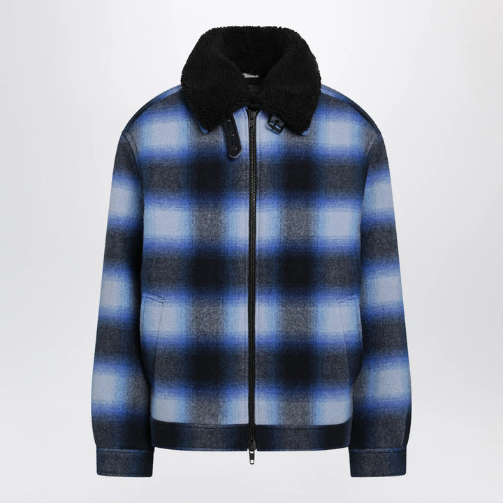 Balenciaga - Plaid wool flannel bomber jacket in blue/black Brand Coats &amp; Jackets 50 IT