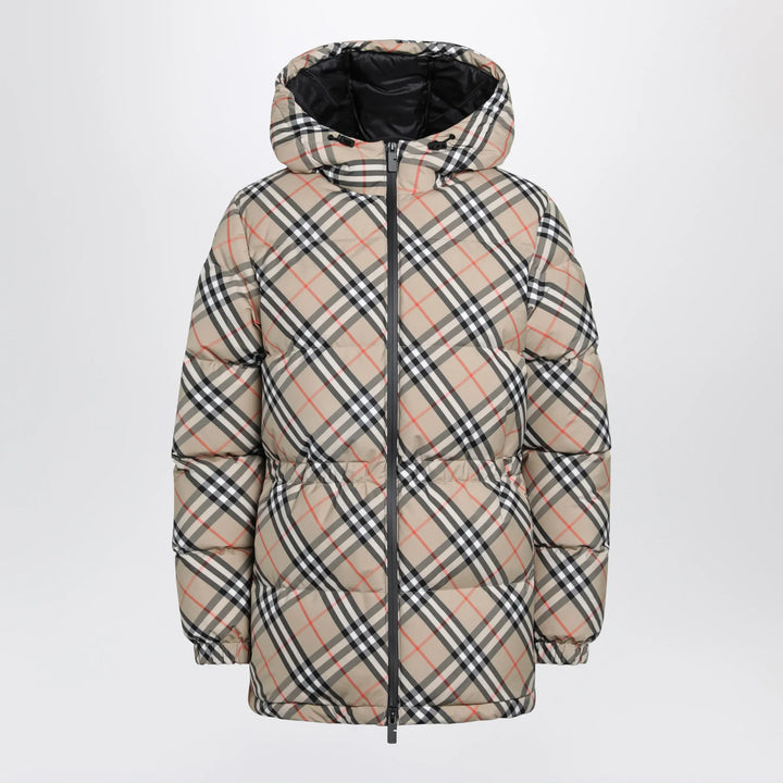 Burberry - Hooded check nylon puffer jacket in sand Brand Coats &amp; Jackets S