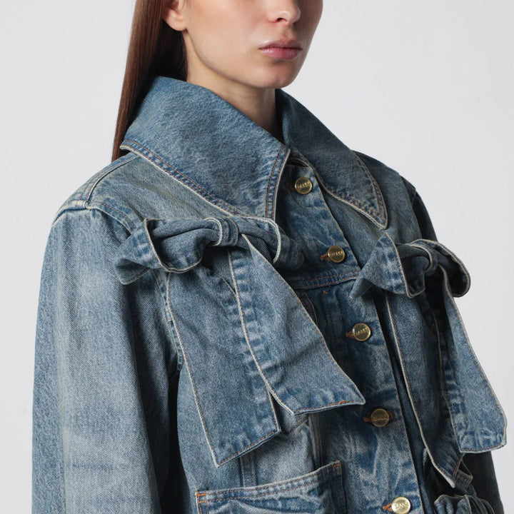 GANNI - Denim jacket with bows Brand Coats &amp; Jackets