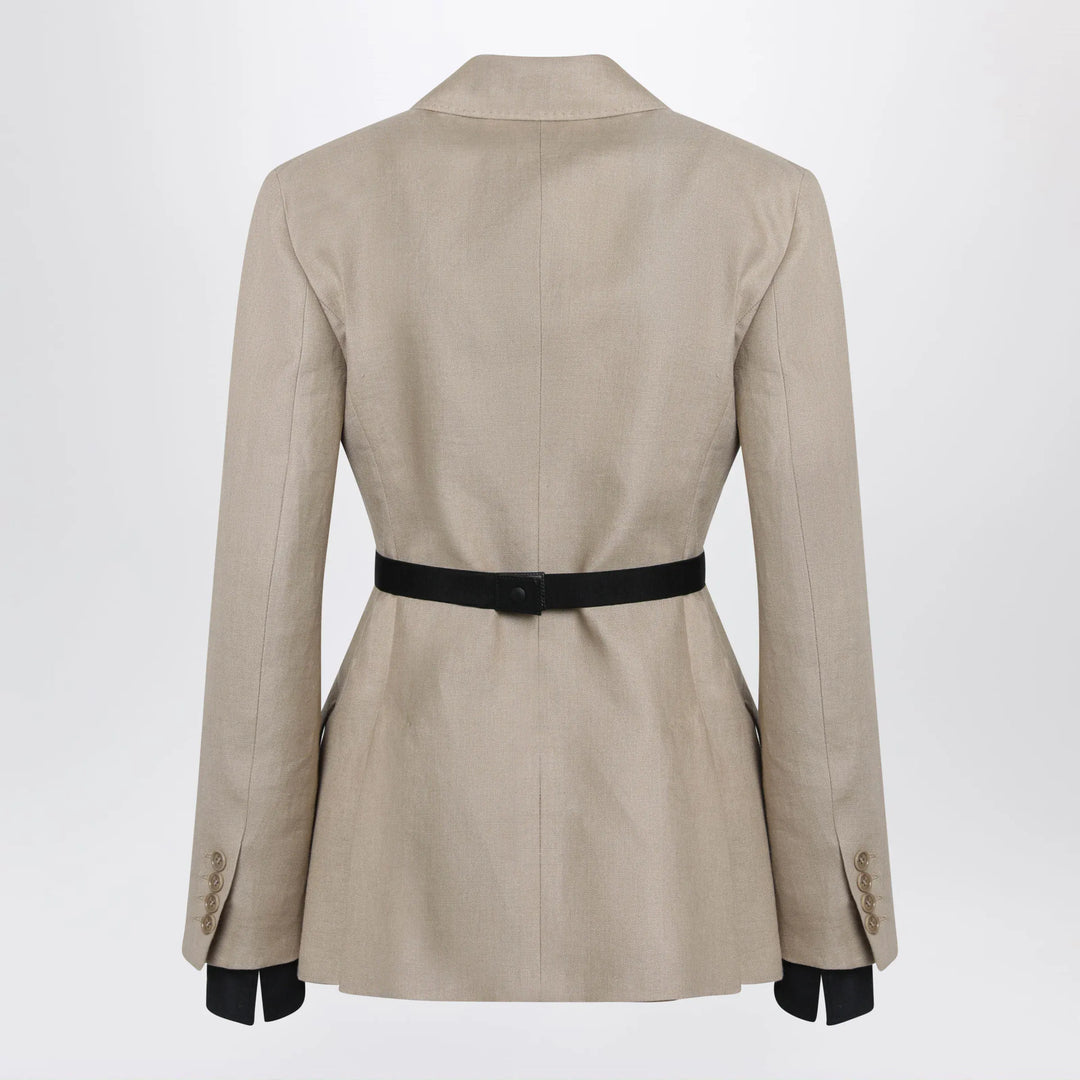 Max Mara - Double-breasted pure linen blazer in camel Brand Coats &amp; Jackets