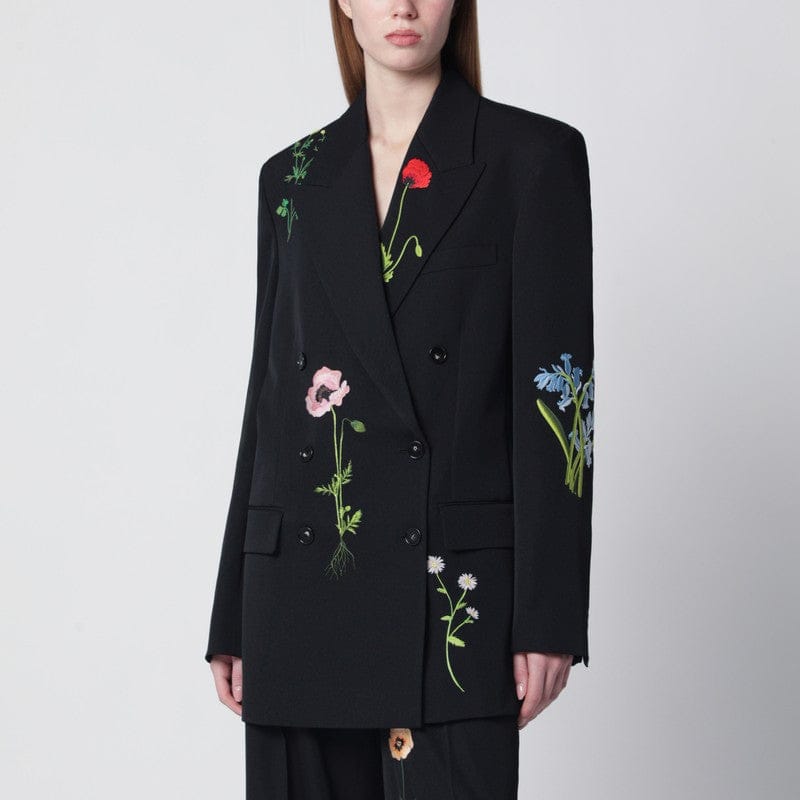 Coats &amp; Jackets Stella McCartney - Black double-breasted jacket with floral embroidery - 40 IT Brand