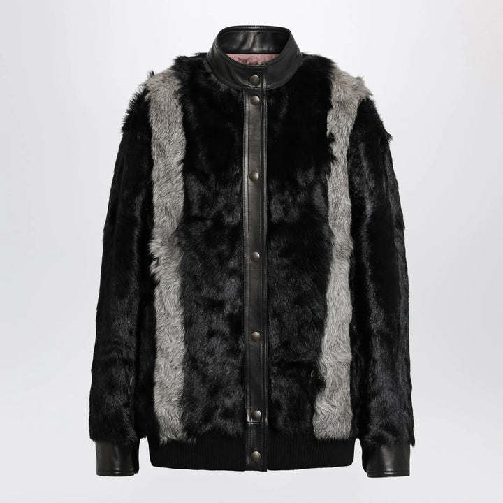 Valentino - Black/Grey shearling and leather jacket Brand Coats &amp; Jackets 42  IT