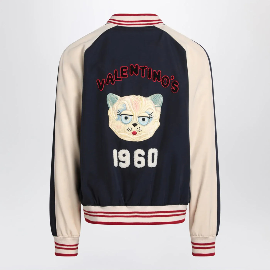 Valentino - Blue/cream bomber with mixed wool VLogo Brand Coats &amp; Jackets