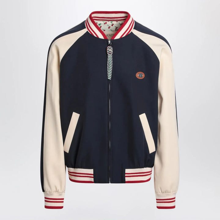 Valentino - Blue/cream bomber with mixed wool VLogo Brand Coats &amp; Jackets 50 IT
