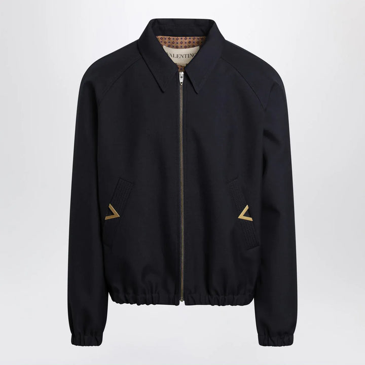 Valentino - Navy bomber jacket with Vgold pockets Brand Coats &amp; Jackets 48 IT