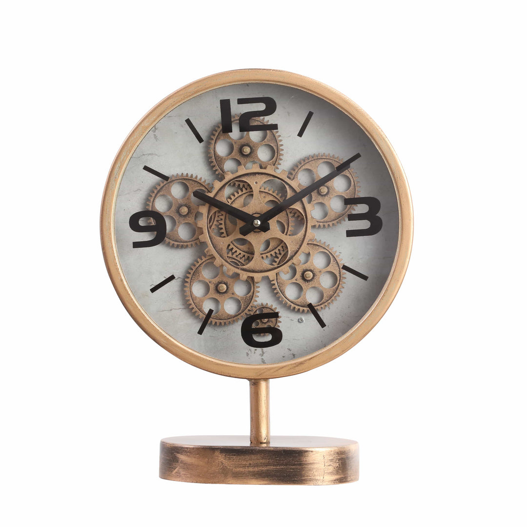 Chilli Desk & Shelf Clocks Kia Free Standing Industrial Moving Cogs Desk Clock - Gold Brand