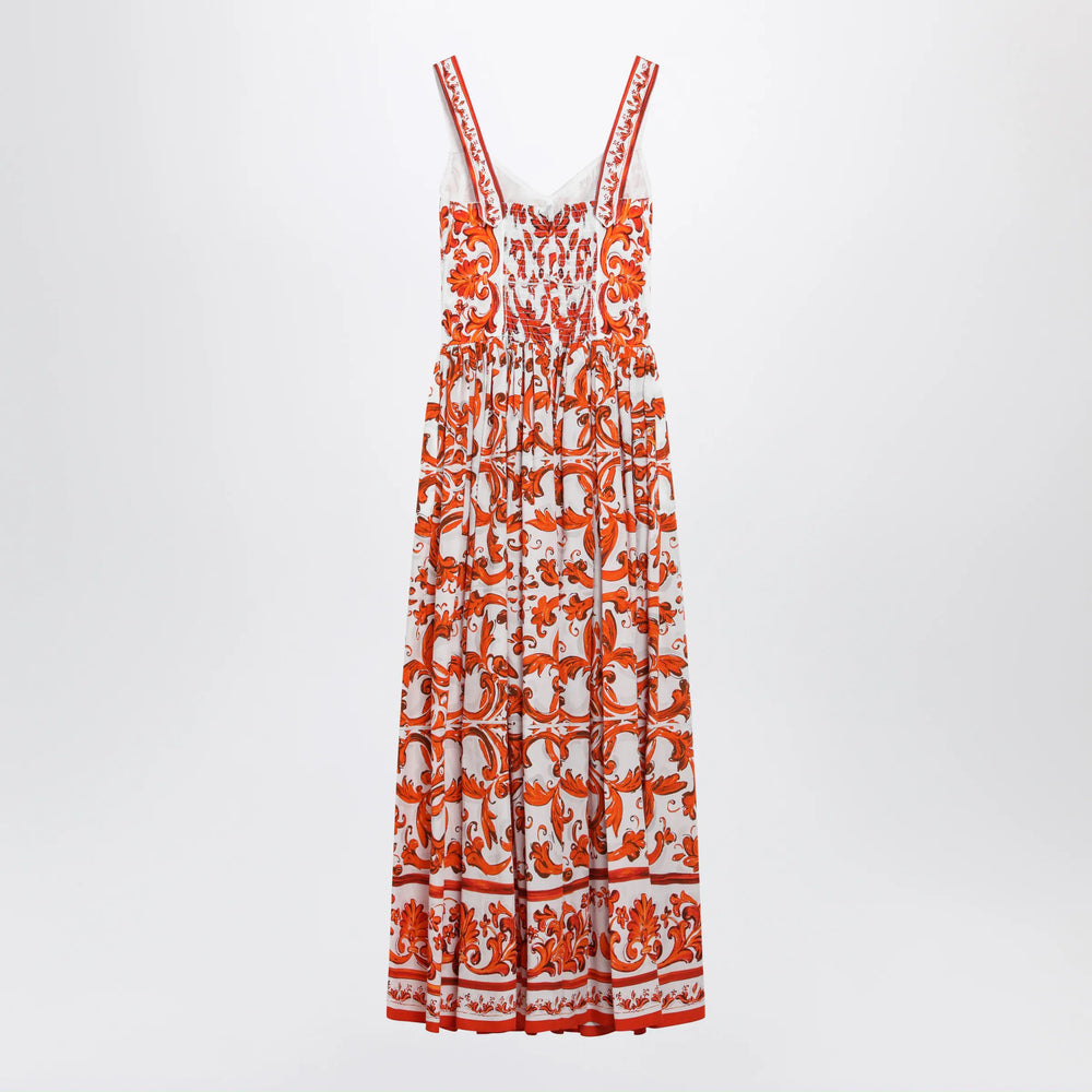 Dolce&Gabbana - Maiolica-print poplin maxi dress in orange cotton Brand
