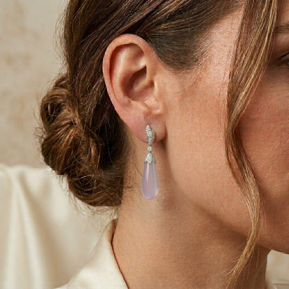 LEIBISH Rose Quartz Cabochon & Diamond Drop Earrings Brand Earrings
