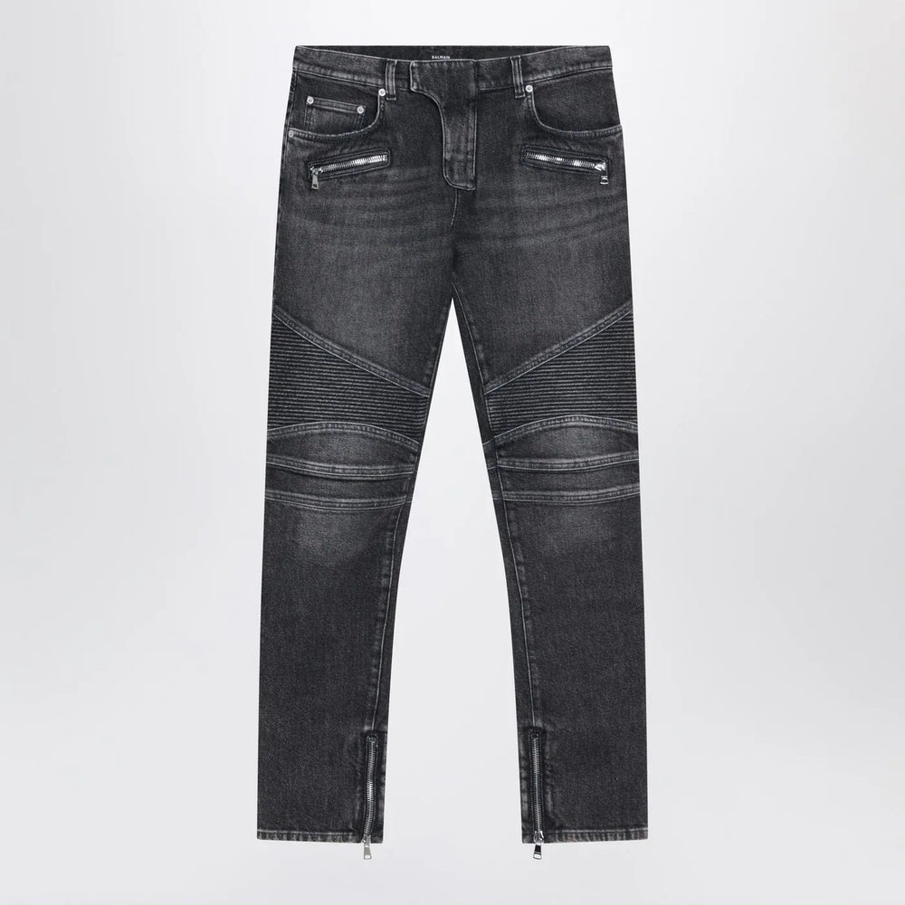 Balmain - Grey washed slim biker jeans Brand Jeans 33