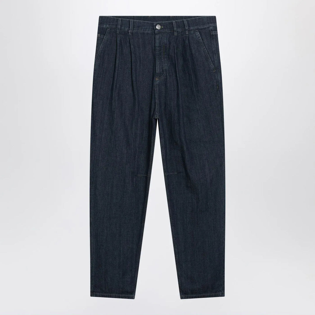 Brunello Cucinelli - Slim-fit jeans with pleats in blue denim Brand Jeans 48 IT