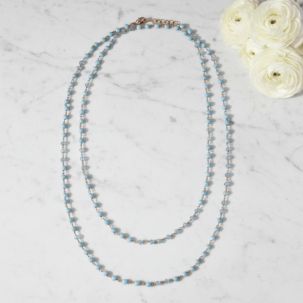 Giora' Long Necklace With Light Blue Swarovski Crystals Brand Necklace