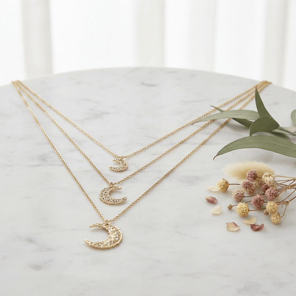 Giora' Necklace With 3 Moon Pendants in Bronze With Swarovski Crystals Brand Necklace