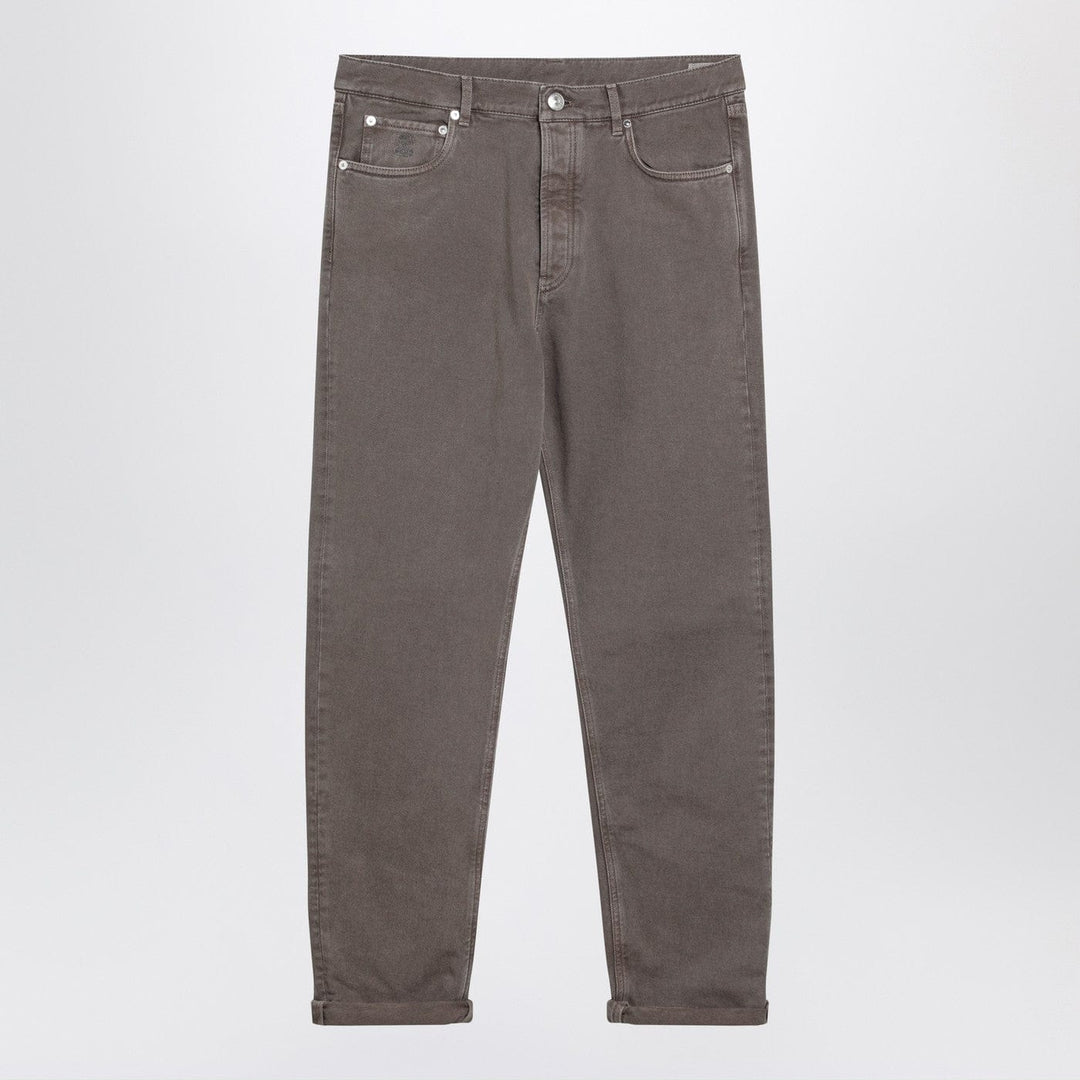 Pants 50 IT Brunello Cucinelli - Beige vintage-effect jeans with turn-up hem Brand