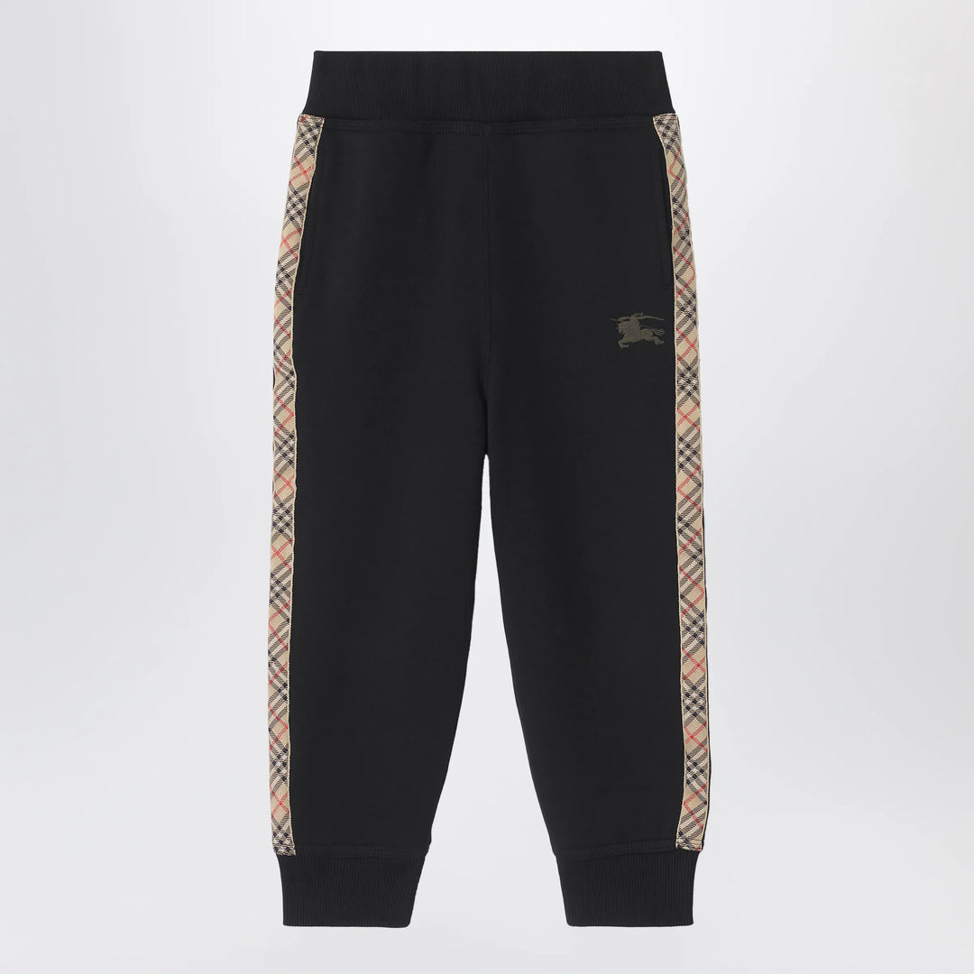 Burberry - Black jogging trousers with Check motif detail Brand Pants 8Y