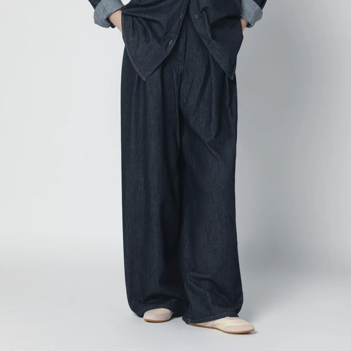 Dries Van Noten - Indigo denim wide-leg trousers with pleats Brand Pants M