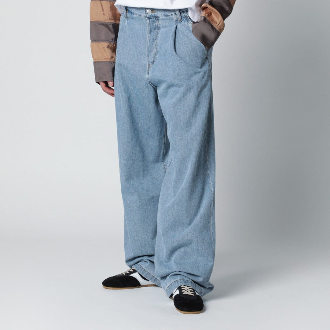 Pants Dries Van Noten - Light blue wide-leg jeans with pleats Brand
