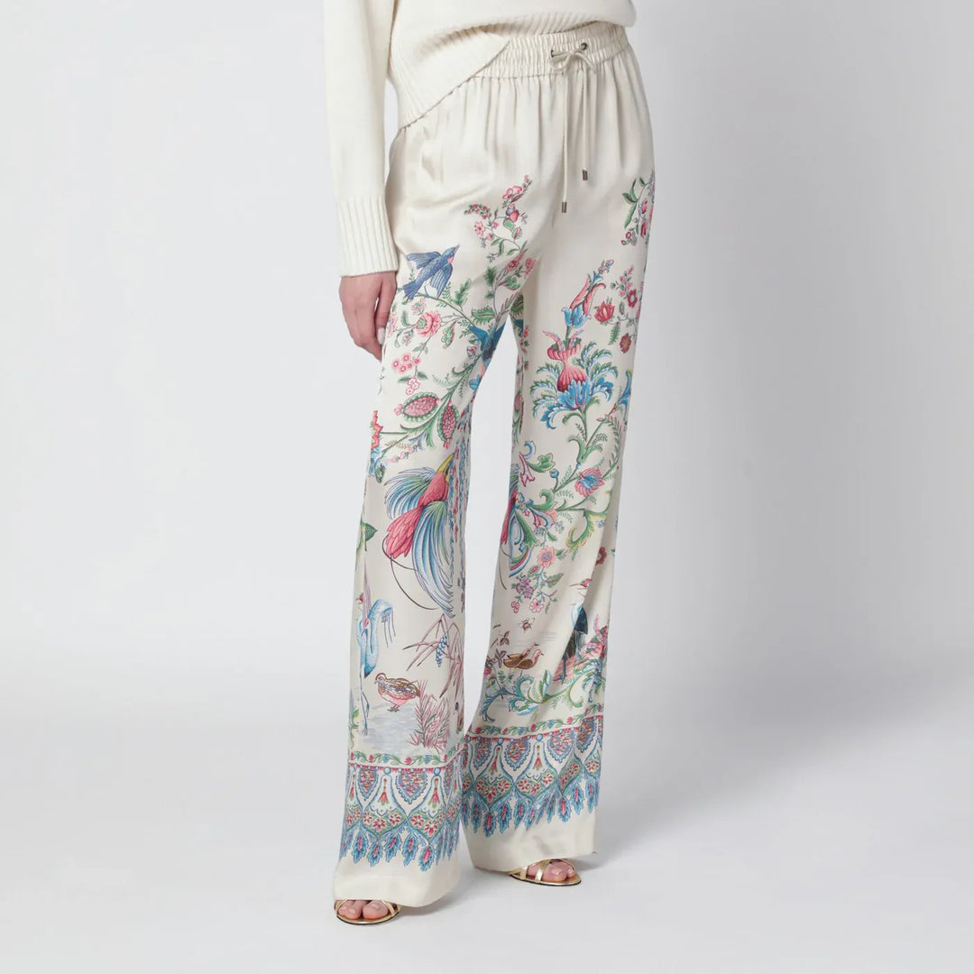 ETRO - White wide-leg trousers with floral print Brand Pants