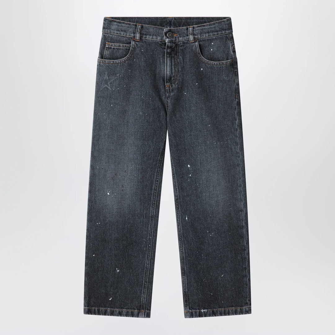 Golden Goose - Black jeans in faded denim with splashes Brand Pants 6Y