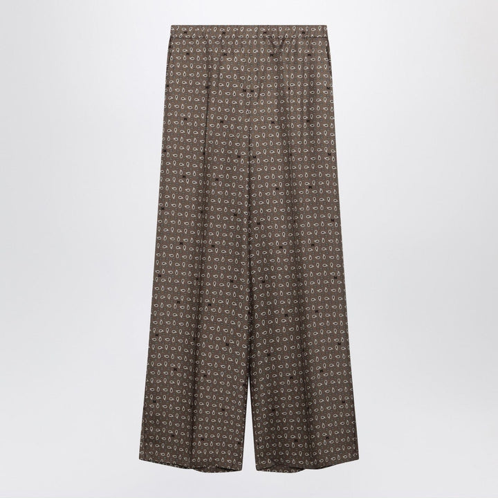 Pants Max Mara - Mud-coloured printed silk trousers Brand