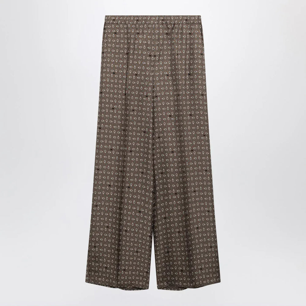 Max Mara - Mud-coloured printed silk trousers Brand Pants 44  IT