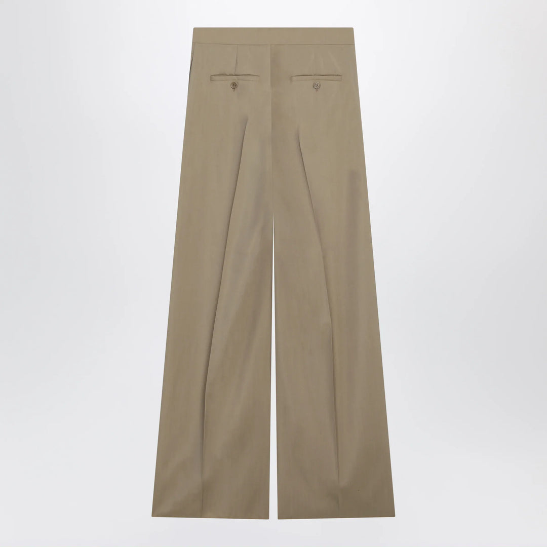 Max Mara - Wide-leg trousers in sand-colored wool and silk poplin Brand Pants 42  IT