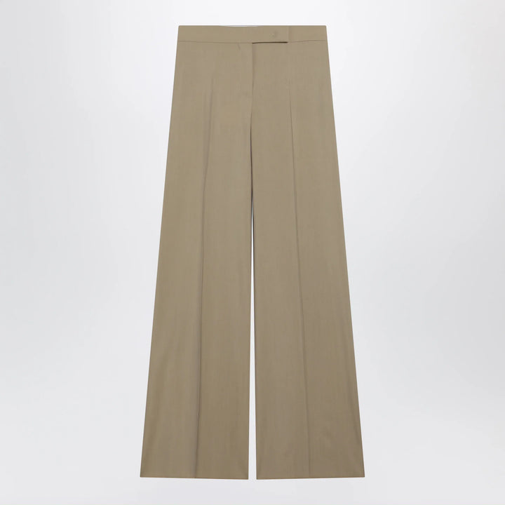 Max Mara - Wide-leg trousers in sand-colored wool and silk poplin Brand Pants 42  IT