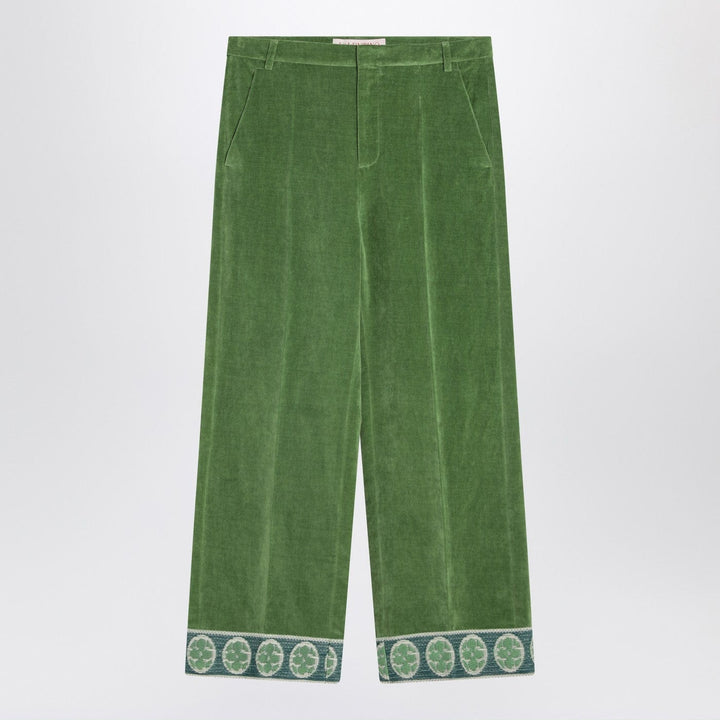 Pants Valentino - Green velvet trousers with jacquard hem Brand