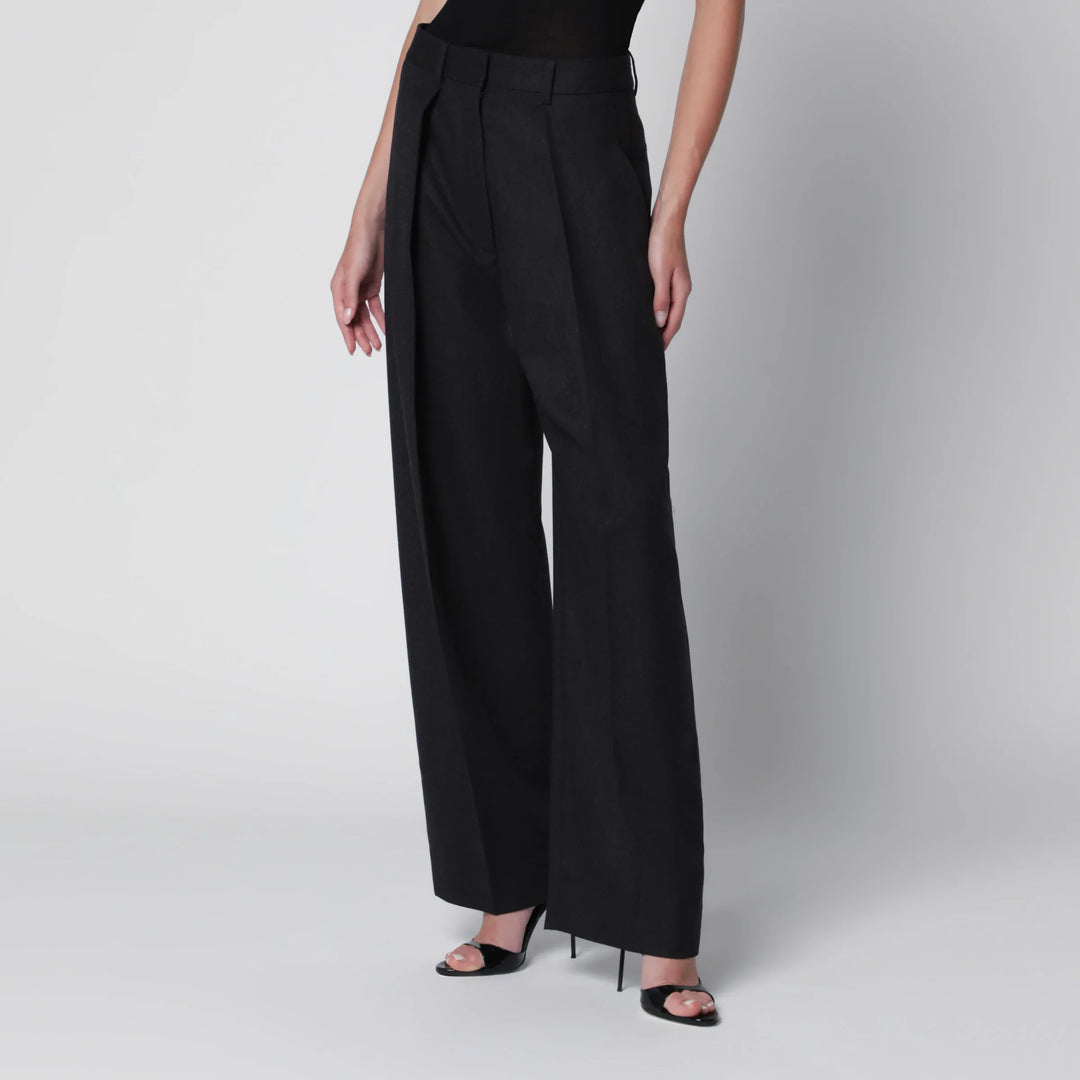 Victoria Beckham - Cecilia Trousers in Dark Grey Mélange Wool Brand Pants