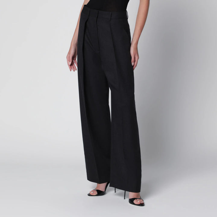 Victoria Beckham - Cecilia Trousers in Dark Grey Mélange Wool Brand Pants