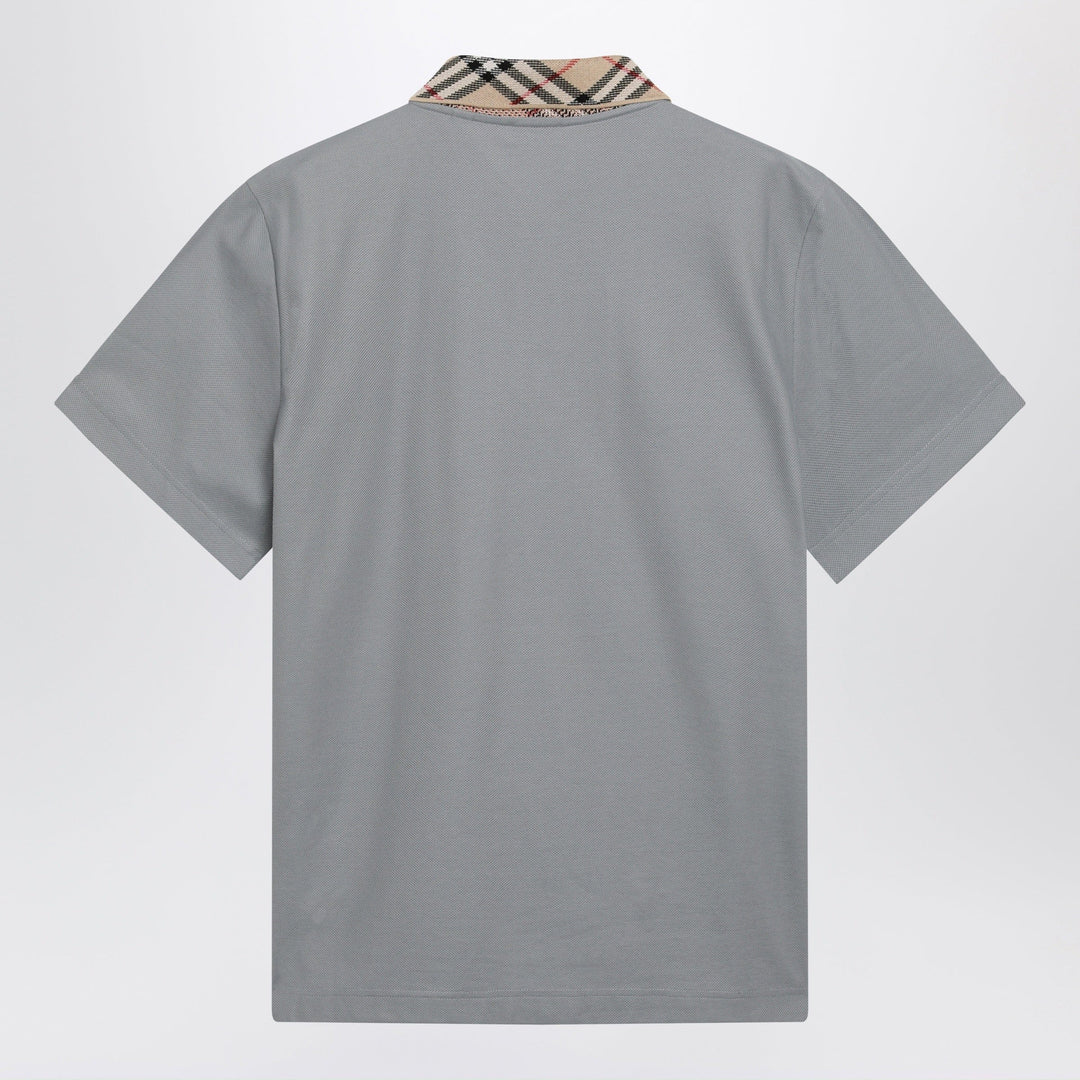 Burberry - Grey cotton polo with Check collar Brand Polo