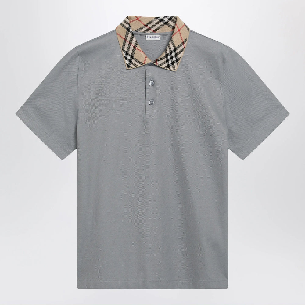 Burberry - Grey cotton polo with Check collar Brand Polo S
