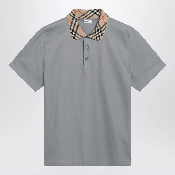 Burberry - Grey cotton polo with Check collar Brand Polo S