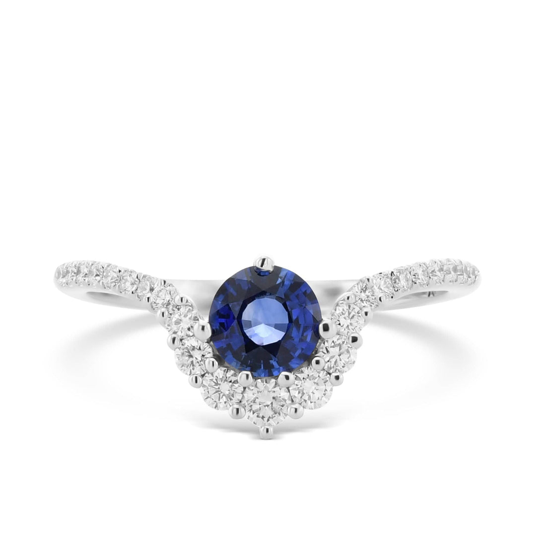 Blue Round Sapphire &amp; Diamond Halo Ring Brand Ring