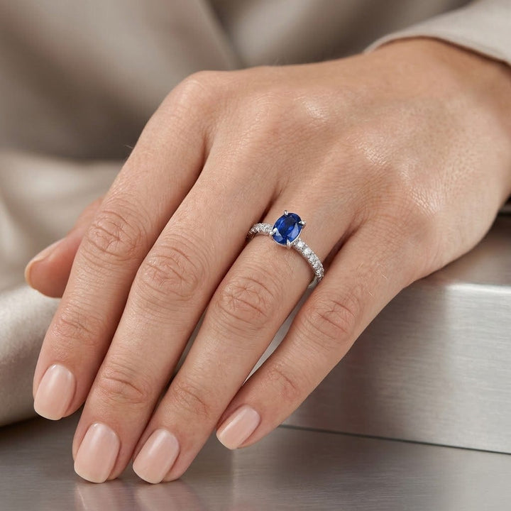 LEIBISH 0.62ct Oval Sapphire Side-Stone Diamond Ring Brand Ring