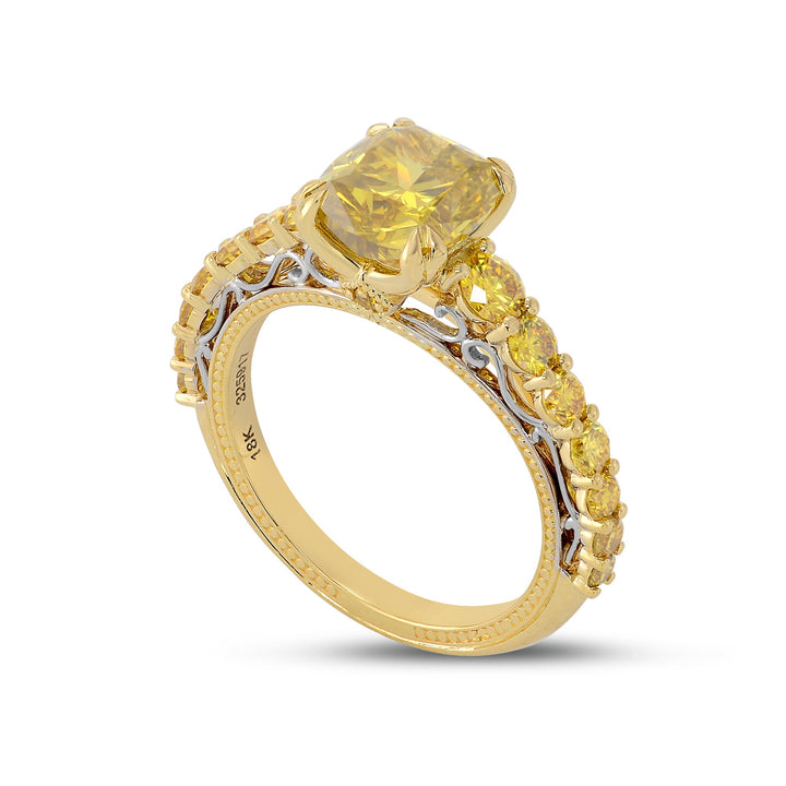 LEIBISH 2.02ct Fancy Deep Brownish Yellow Cushion Diamond Ring Brand Ring
