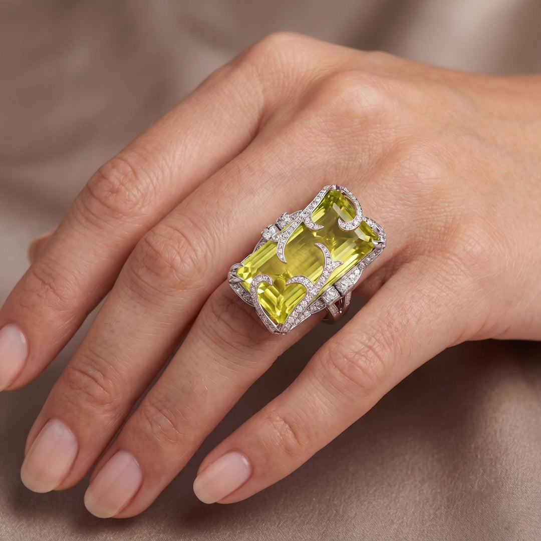 LEIBISH 24.92ct Sri Lankan Lemon Quartz &amp; Diamond Ring Brand Ring