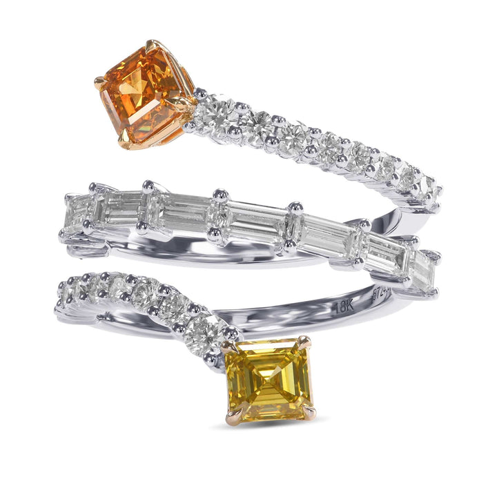Mix Color Two-stone Crossover Diamond Ring Brand Ring
