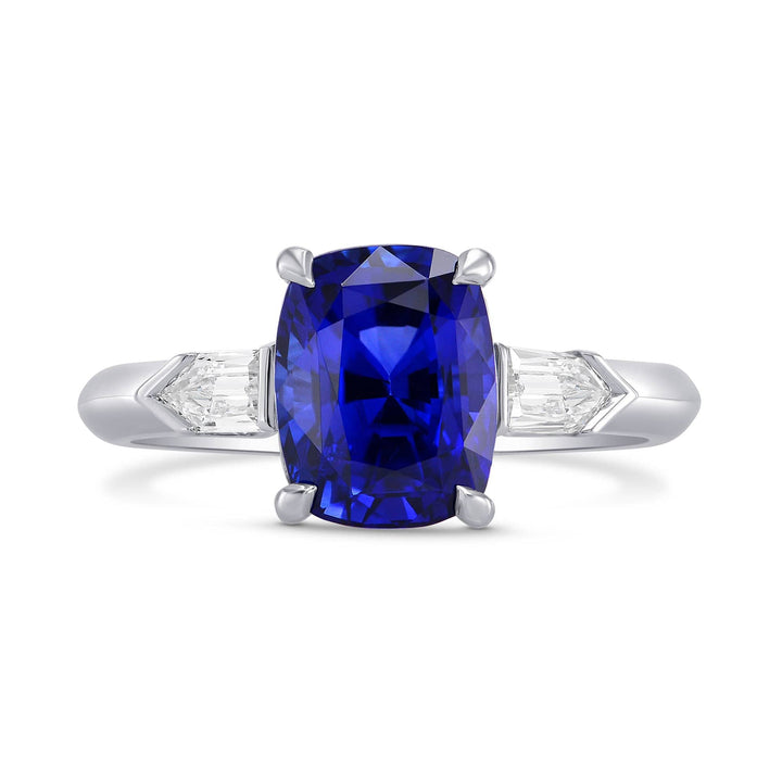 Royal Blue Sapphire Cushion &amp; Diamond Engagement Ring Brand Ring