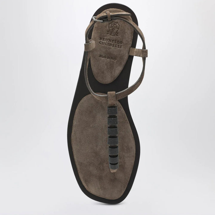 Brunello Cucinelli - Suede thong sandals with Precious Straps Brand Sandals