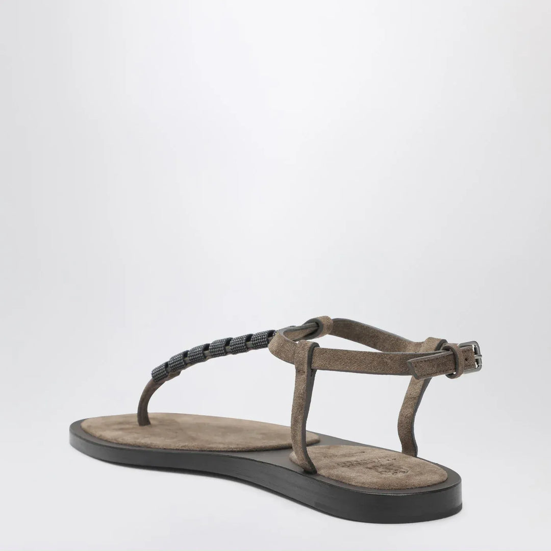 Brunello Cucinelli - Suede thong sandals with Precious Straps Brand Sandals