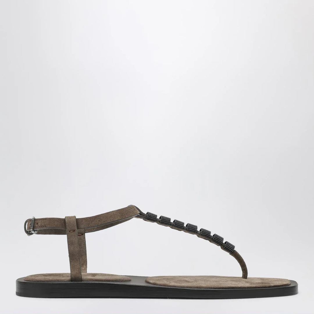 Brunello Cucinelli - Suede thong sandals with Precious Straps Brand Sandals 36 IT