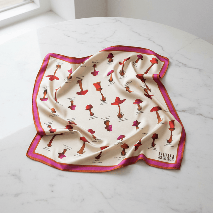 Mushroom Varieties Silk Scarf By Silviya Neri Brand Scarves